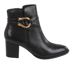 Isola - Sz 9.5 Black Leather Odell Zip Ankle Bootie With Gold Hardware